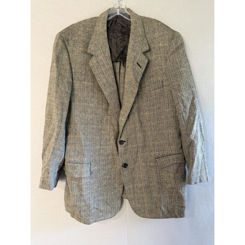 Oxxford Clothes Blazer Sport Coat Mens 48L Brown Herringbone Tweed Jacket FLAWS